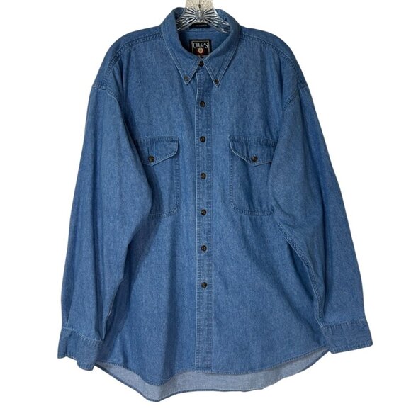 Vintage Chaps Ralph Lauren Medium Wash Blue Jean Denim Button-Up Shirt Size XL - Picture 1 of 5